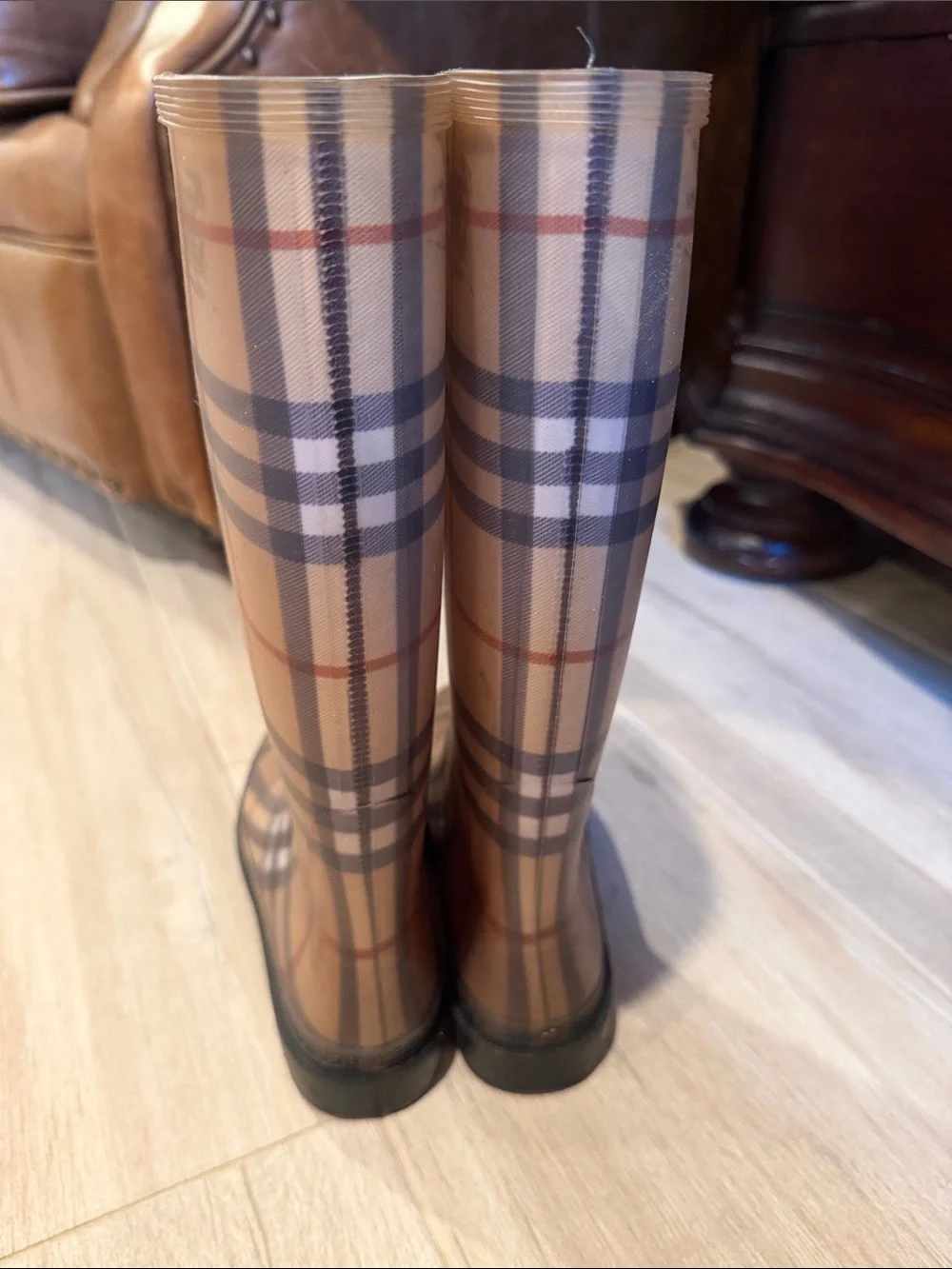 Burberry Tan Plaid Tall Rain Boots - Picture 5 of 6